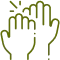 Two hands with fingers raised in a stop or pause gesture, outlined in green.