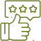 Thumbs up hand with three-star rating icon representing customer satisfaction and positive dental reviews.