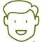 Simple line drawing of smiling face with rounded features, dental clinic icon.