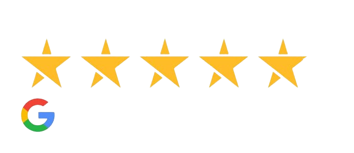 Five gold stars with Google logo, indicating a five-star dental practice review rating.